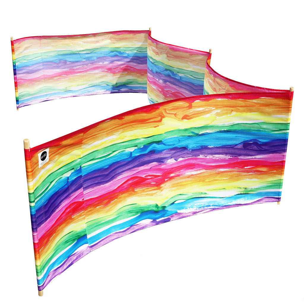 Watercolor Rainbow Pro Beach Recycled Polyester Rip-Stop 20 ft Lightweight Windscreen, Privacy Screen, Wind Blocker, Free Matching Shoulder Bag