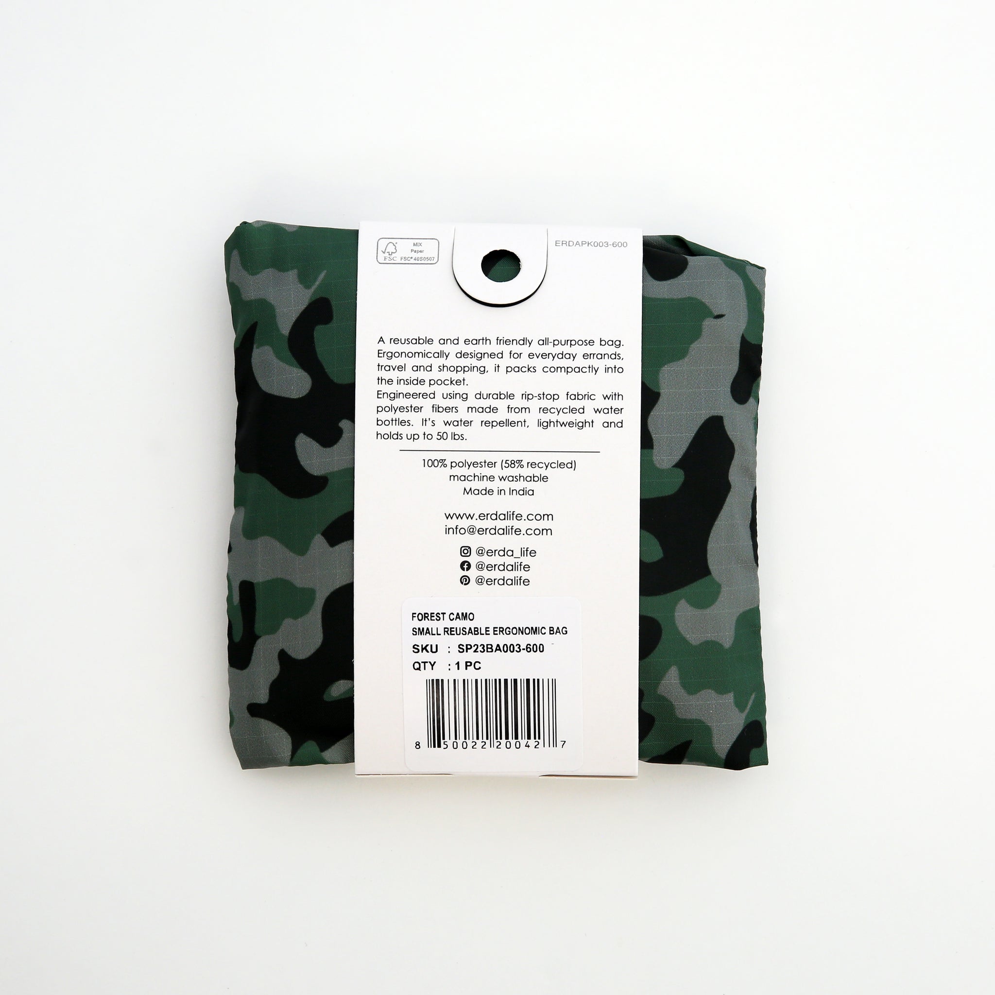 Forest Camo Small Reusable Ergonomic Bag, Shopping Bag, Grocery Tote, Travel Bag