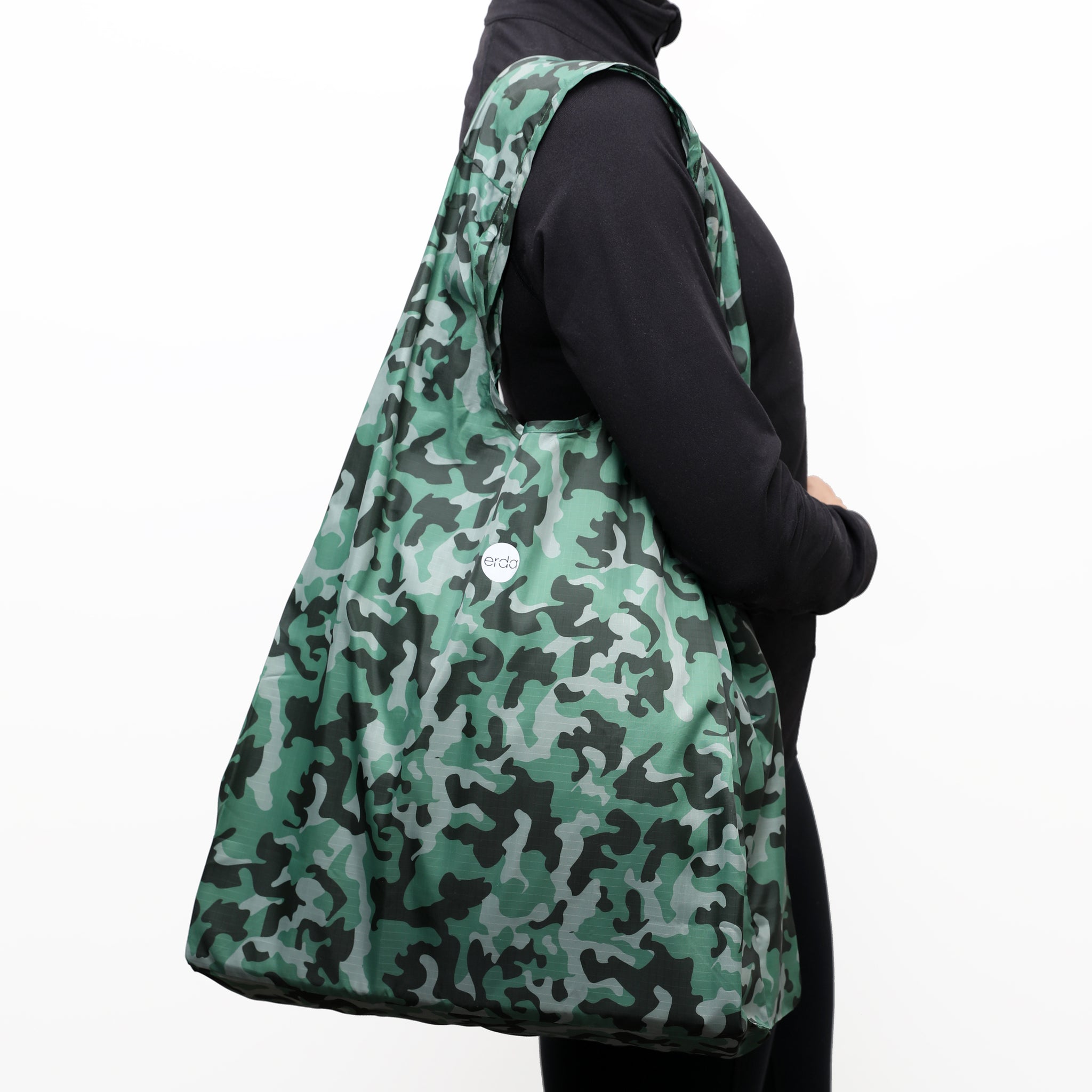 Forest Camo Small Reusable Ergonomic Bag, Shopping Bag, Grocery Tote, Travel Bag