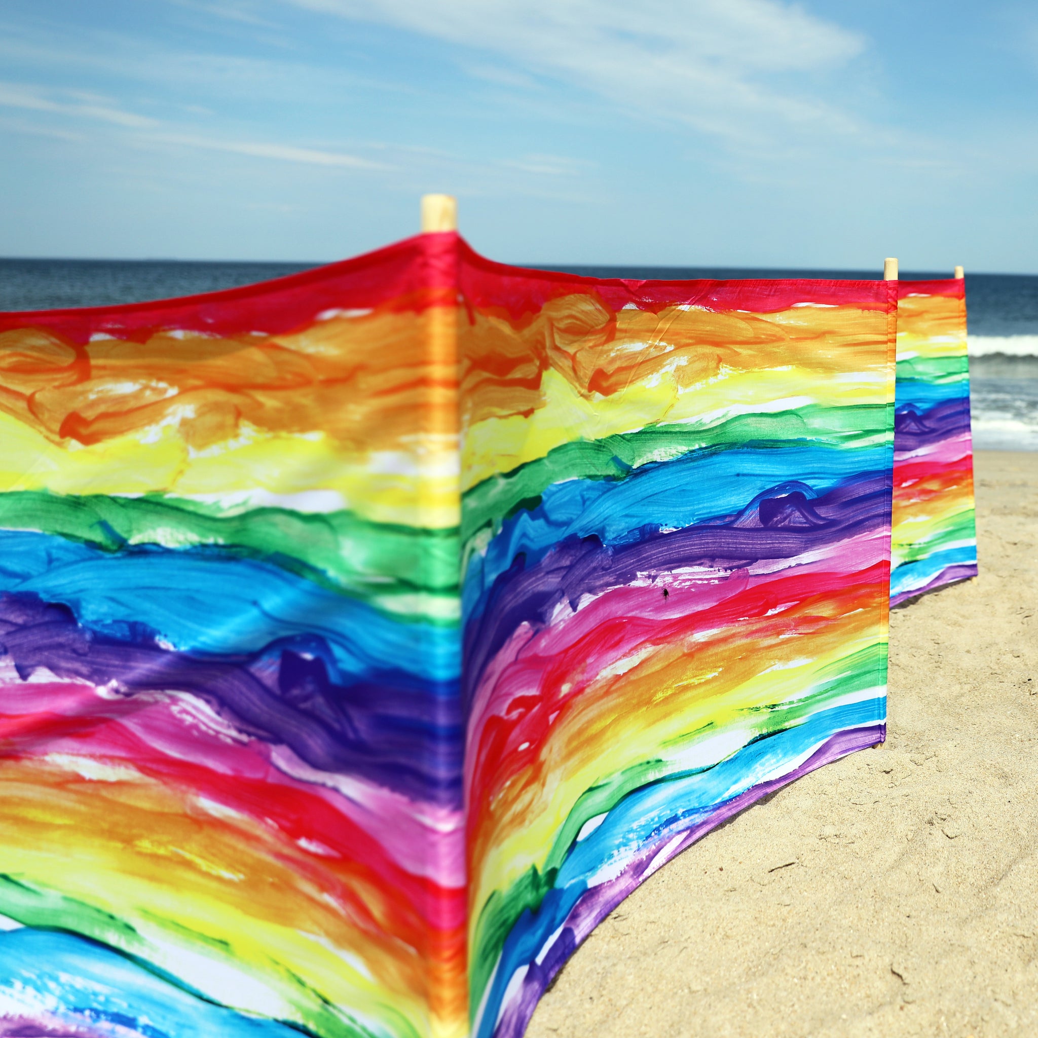 Watercolor Rainbow Pro Beach Recycled Polyester Rip-Stop 20 ft Lightweight Windscreen, Privacy Screen, Wind Blocker, Free Matching Shoulder Bag