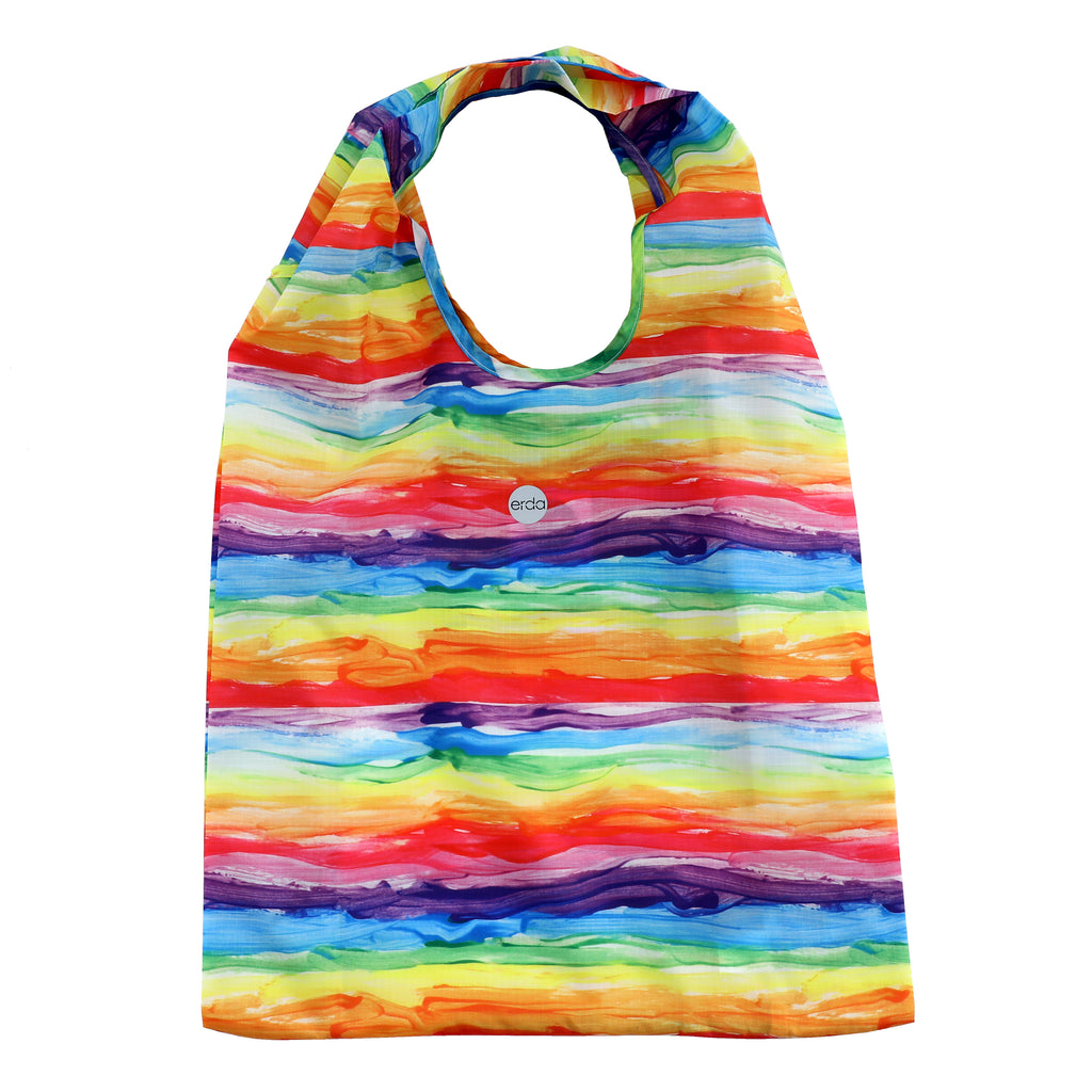 Watercolor Rainbow Large Reusable Ergonomic Bag, Shopping Bag, Grocery Tote, Travel Bag