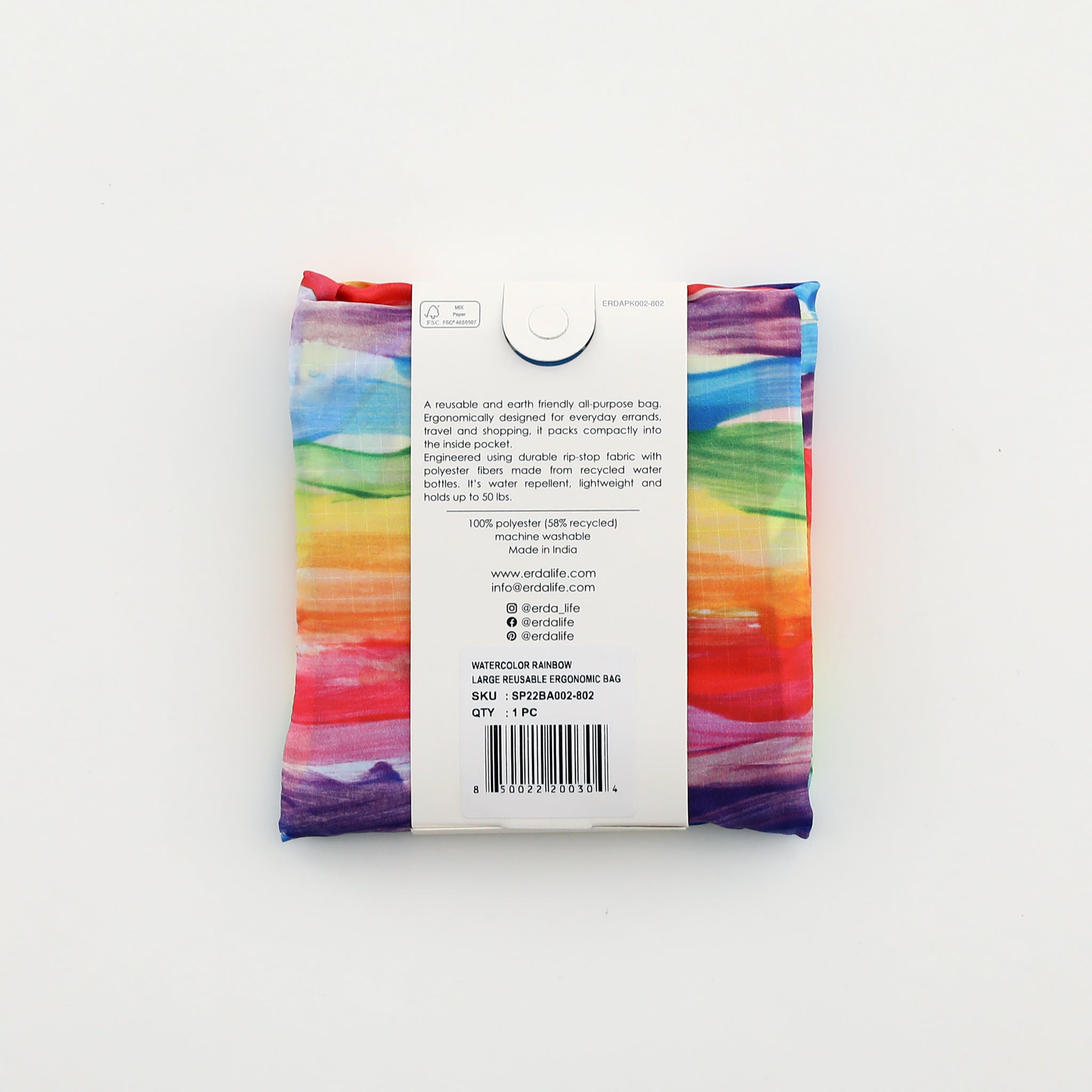 Watercolor Rainbow Large Reusable Ergonomic Bag, Shopping Bag, Grocery Tote, Travel Bag