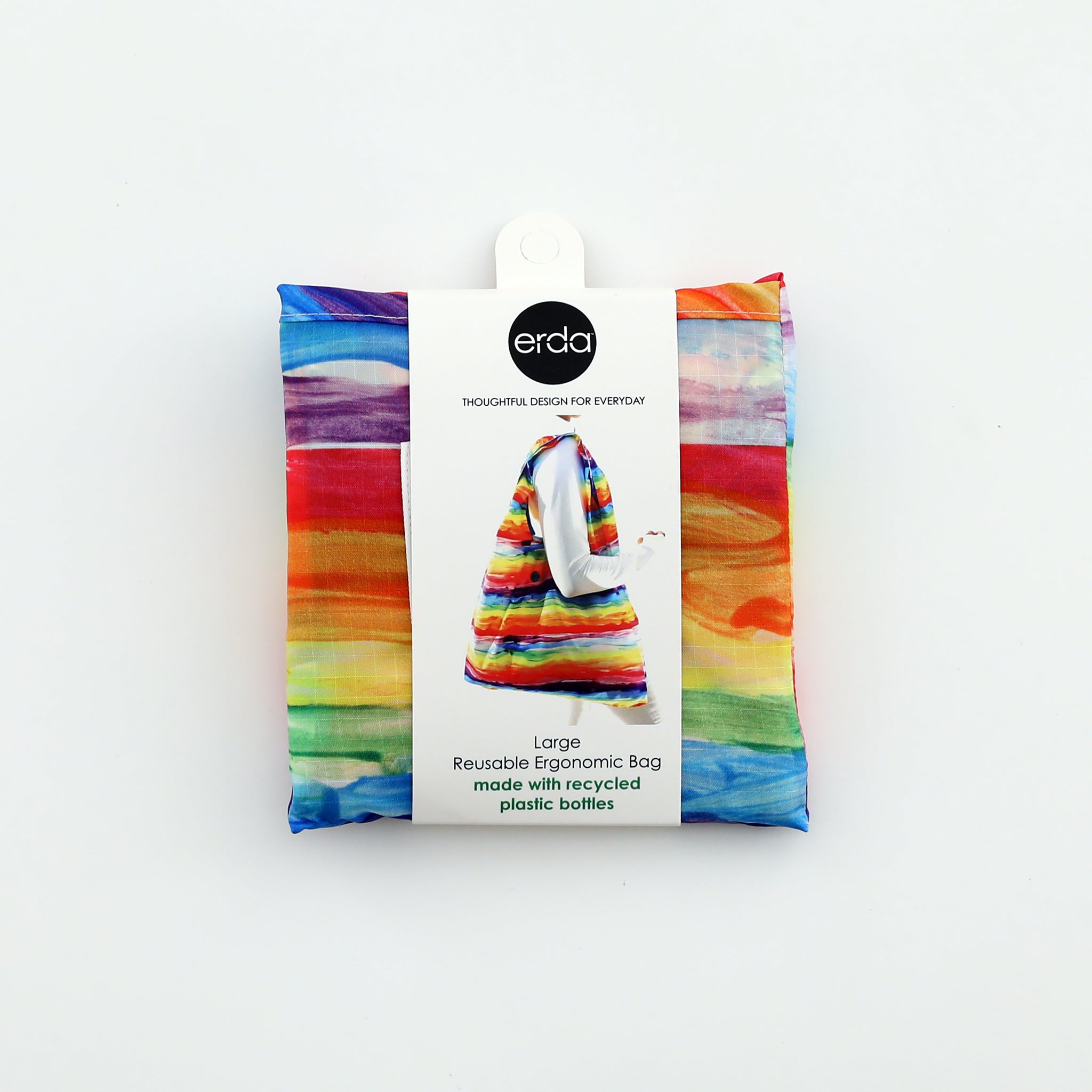 Watercolor Rainbow Large Reusable Ergonomic Bag, Shopping Bag, Grocery Tote, Travel Bag