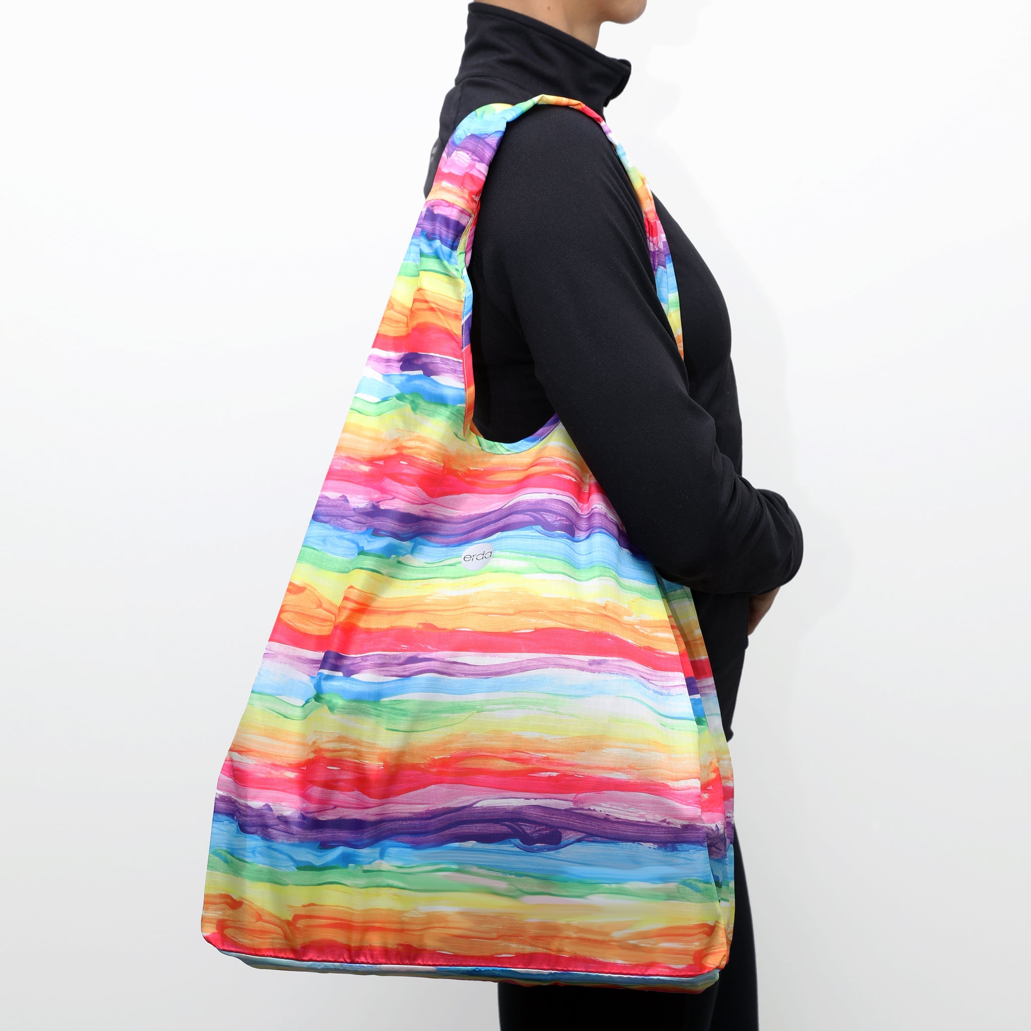 Watercolor Rainbow Small Reusable Ergonomic Bag, Shopping Bag, Grocery Tote, Travel Bag