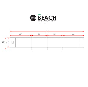 Tides Stripe Pro Beach Recycled Polyester Rip-Stop 20 ft Lightweight Windscreen, Privacy Screen, Wind Blocker, Free Matching Shoulder Bag