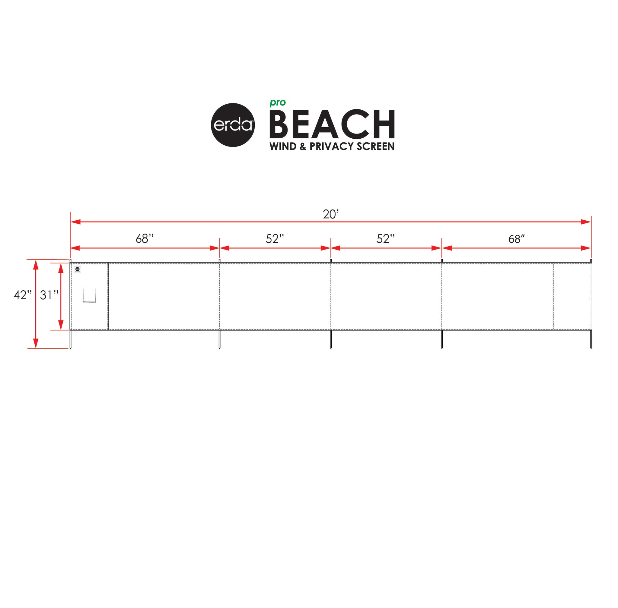 Liberty Stripe Pro Beach Recycled Polyester Rip-Stop 20 ft Lightweight Windscreen, Privacy Screen, Wind Blocker, Free Matching Shoulder Bag